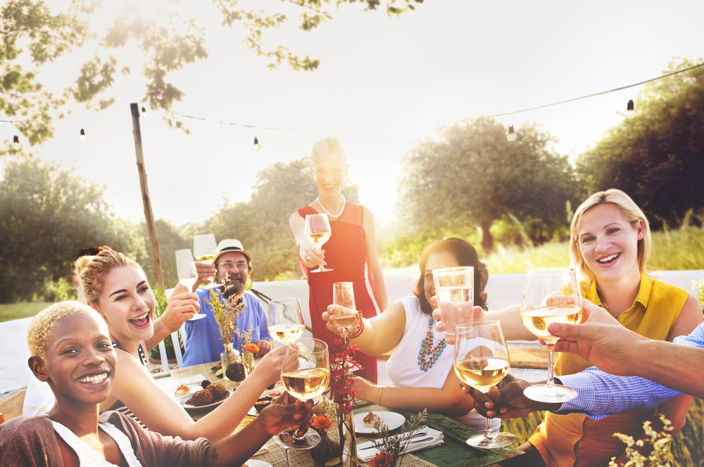 Diverse Neighbors Drinking Party Yard Concept